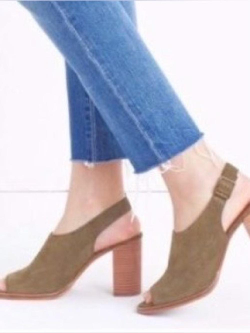 Madewell | Women’s Tan Suede Leather The Carrie Peep-Toe Block Heel Slingback 6